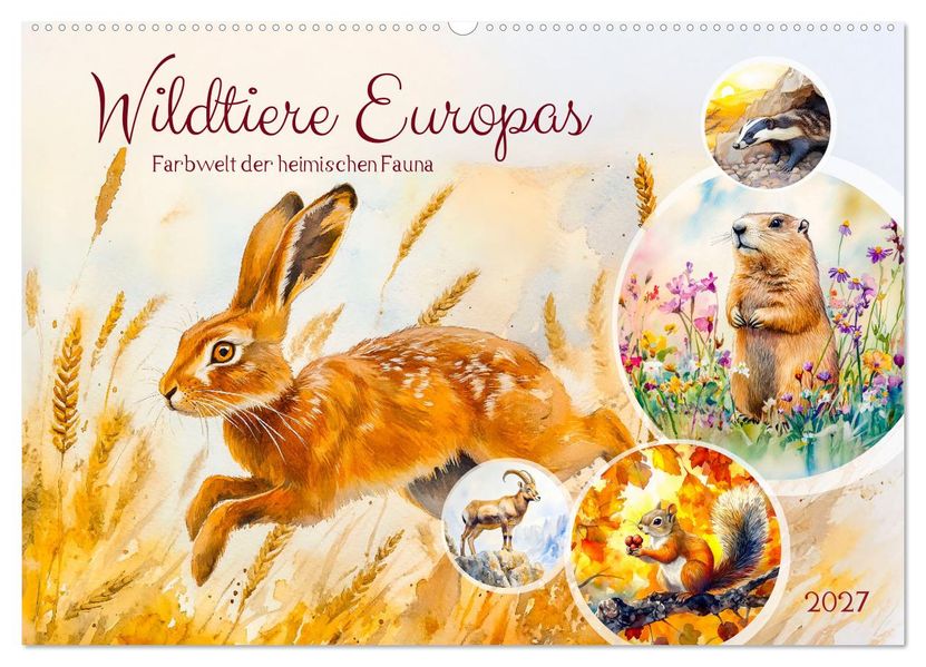 Wildtiere Europas - Farbwelt der heimischen Fauna (Wandkalender 2027 DIN A2 quer) CALVENDO Monatskalender