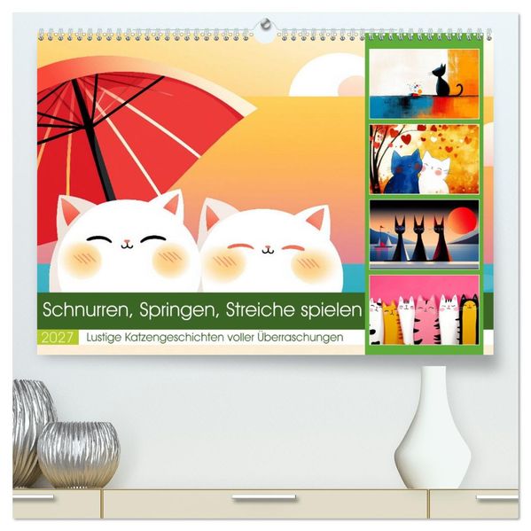 Schnurren Springen Streiche spielen (hochwertiger Premium Wandkalender 2027 DIN A2 quer) Kunstdruck in Hochglanz