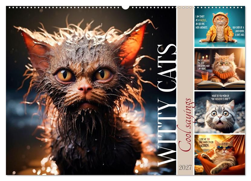 WITTY CATS Cool sayings (Wall Calendar 2027 DIN A2 landscape) CALVENDO 12 Month Wall Calendar