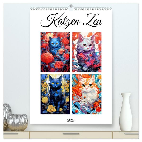Katzen Zen (hochwertiger Premium Wandkalender 2027 DIN A2 hoch) Kunstdruck in Hochglanz