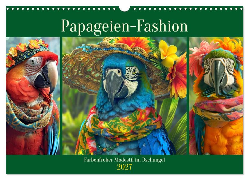 Papageien-Fashion. Farbenfroher Modestil im Dschungel (Wandkalender 2027 DIN A3 quer) CALVENDO Monatskalender
