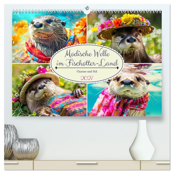 Modische Welle im Fischotter-Land. Charme und Stil (hochwertiger Premium Wandkalender 2027 DIN A2 quer) Kunstdruck in Hochglanz