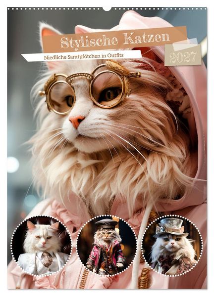 Stylische Katzen (Wandkalender 2027 DIN A2 hoch) CALVENDO Monatskalender