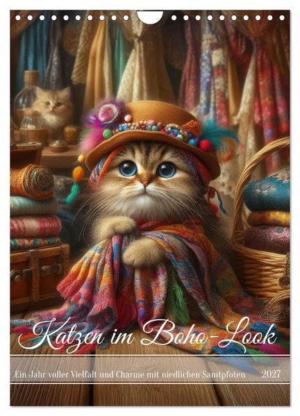 Katzen im Boho-Look - Ein Jahr voller Vielfalt und Charme mit niedlichen Samtpfoten (Wandkalender 2027 DIN A4 hoch) CALVENDO Monatskalender
