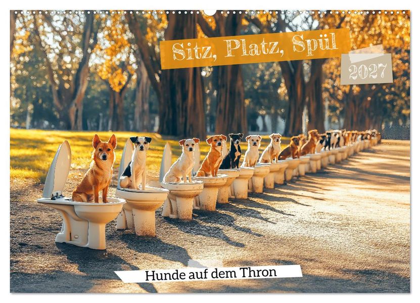 Sitz Platz Spül - Hunde auf dem Thron (Wandkalender 2027 DIN A2 quer) CALVENDO Monatskalender
