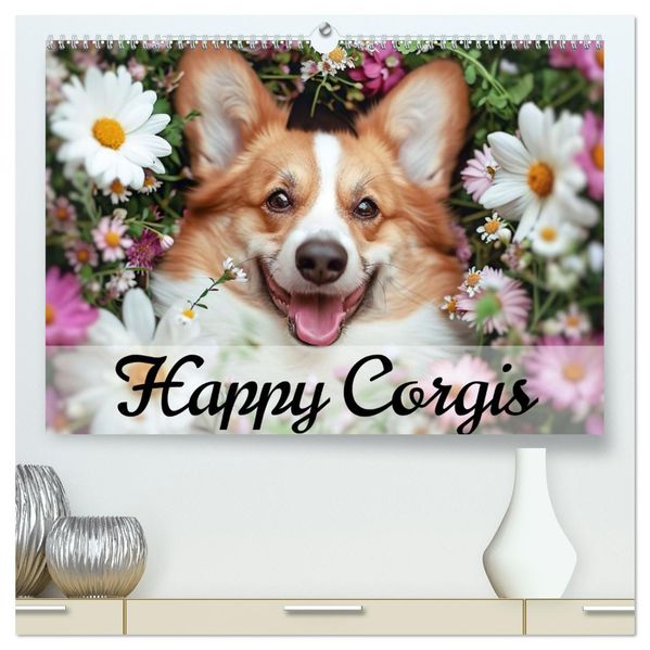Happy Corgis (hochwertiger Premium Wandkalender 2027 DIN A2 quer) Kunstdruck in Hochglanz