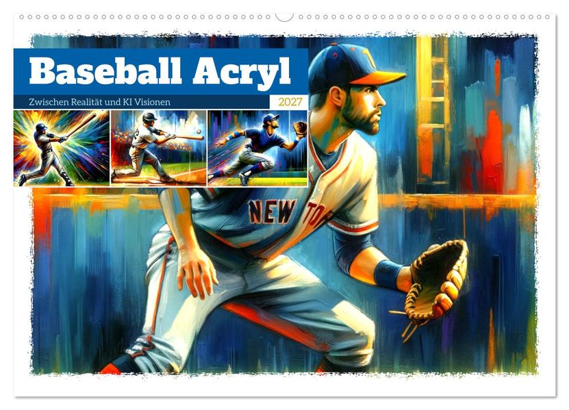 Baseball Acryl - Zwischen Realität und KI Visionen (Wandkalender 2027 DIN A2 quer) CALVENDO Monatskalender