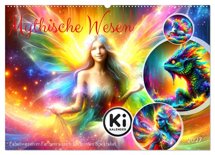 Mythische Wesen - Fabelwesen im Farbenrausch: Ein buntes Spektakel (Wandkalender 2027 DIN A2 quer) CALVENDO Monatskalender