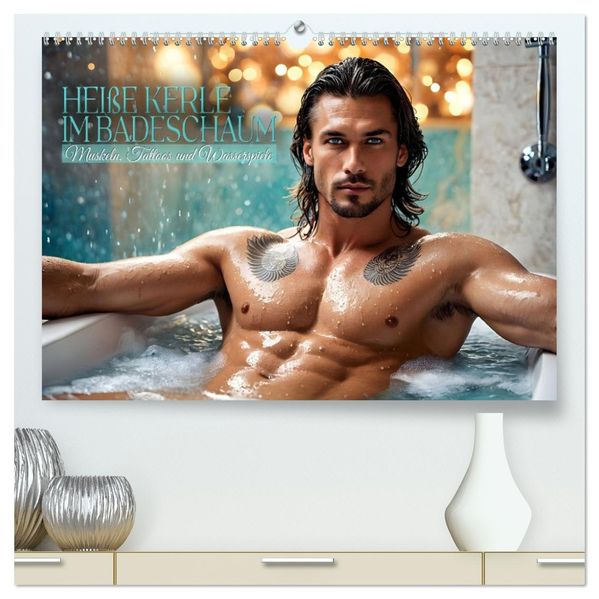 Heiße Kerle im Badeschaum - Muskeln Tattoos und Wasserspiele (hochwertiger Premium Wandkalender 2027 DIN A2 quer) Kunstdruck in Hochglanz