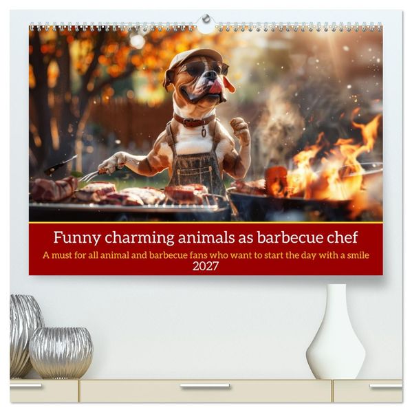 Funny charming animals as barbecue chef (High Quality Premium Wall Calendar 2027 DIN A2 landscape)CALVENDO 12 Month Wall Calendar