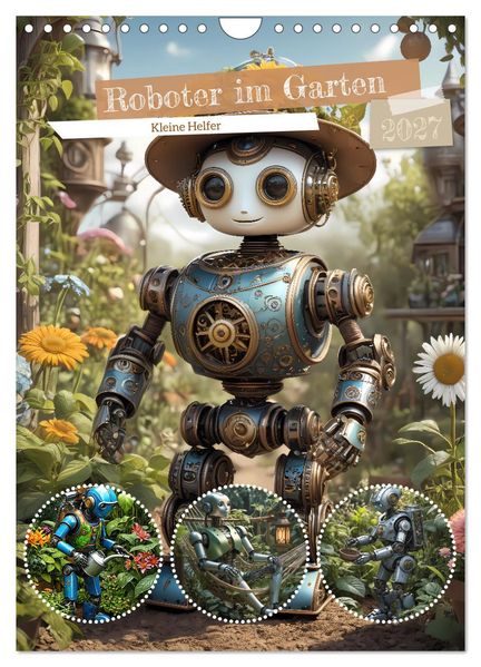 Roboter im Garten - Kleine Helfer (Wandkalender 2027 DIN A4 hoch) CALVENDO Monatskalender