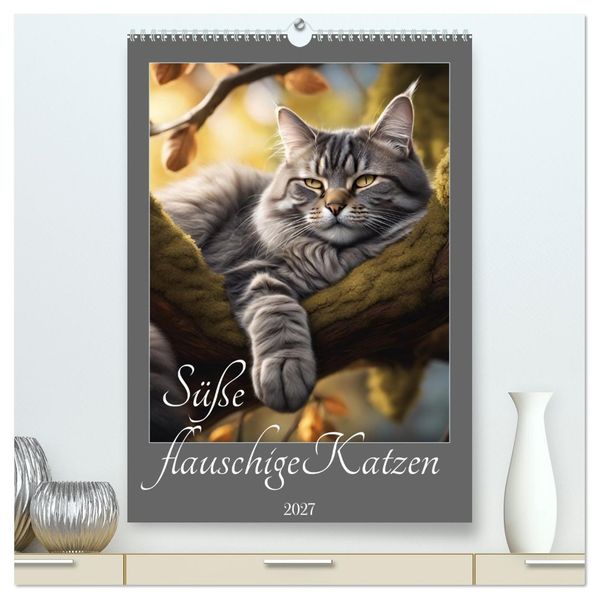 Süße flauschige Katzen (hochwertiger Premium Wandkalender 2027 DIN A2 hoch) Kunstdruck in Hochglanz