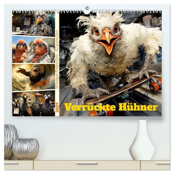Verrückte Hühner (hochwertiger Premium Wandkalender 2027 DIN A2 quer) Kunstdruck in Hochglanz