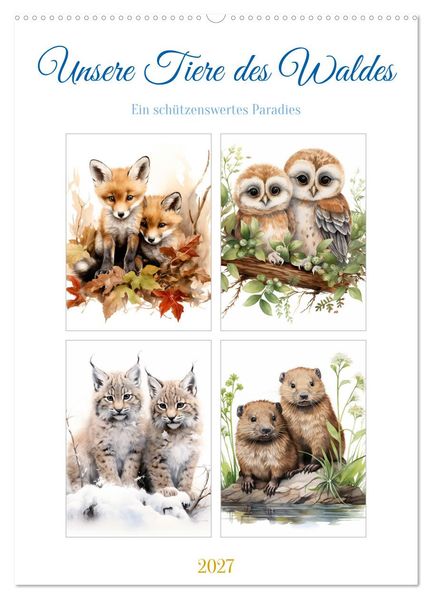 Unsere Tiere des Waldes (Wandkalender 2027 DIN A2 hoch) CALVENDO Monatskalender