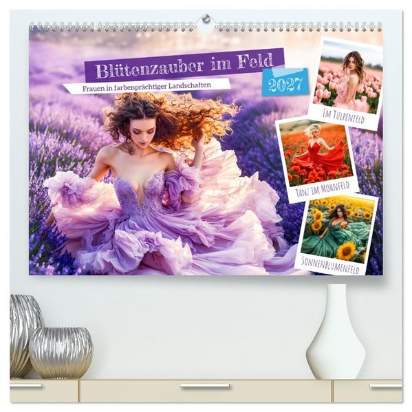 Blütenzauber im Feld - Frauen in farbenprächtiger Landschaften (hochwertiger Premium Wandkalender 2027 DIN A2 quer) Kunstdruck in Hochglanz