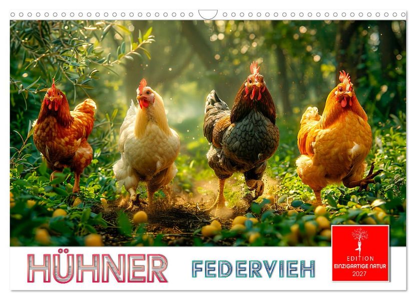 Hühner Federvieh (Wandkalender 2027 DIN A3 quer) CALVENDO Monatskalender