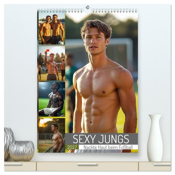 SEXY JUNGS - Nackte Haut beim Fußball (hochwertiger Premium Wandkalender 2027 DIN A2 hoch) Kunstdruck in Hochglanz