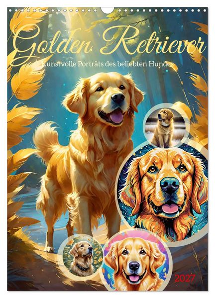 Golden Retriever. Kunstvolle Porträts des beliebten Hundes (Wandkalender 2027 DIN A3 hoch) CALVENDO Monatskalender