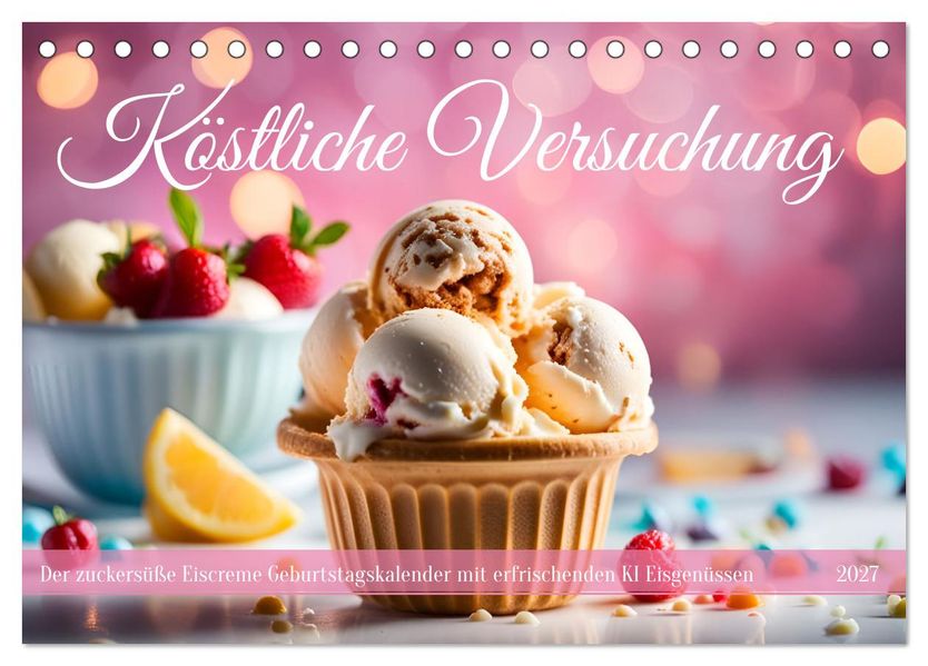 Köstliche Versuchung - Der zuckersüße Eiscreme Geburtstagskalender mit erfrischenden KI Eisgenüssen (Tischkalender 2027 DIN A5 quer) CALVENDO Monatskalender