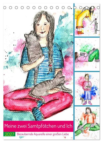 Meine zwei Samtpfötchen und Ich - Bezaubernde Aquarelle einer große Liebe (Tischkalender 2027 DIN A5 hoch) CALVENDO Monatskalender