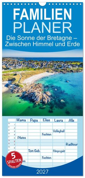 Familienplaner 2027 - Die Sonne der Bretagne - Zwischen Himmel und Erde mit 5 Spalten (Wandkalender 21 x 45 cm) CALVENDO