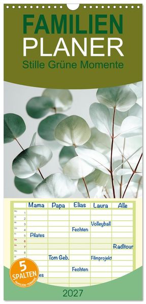 Familienplaner 2027 - Stille Grüne Momente mit 5 Spalten (Wandkalender 21 x 45 cm) CALVENDO
