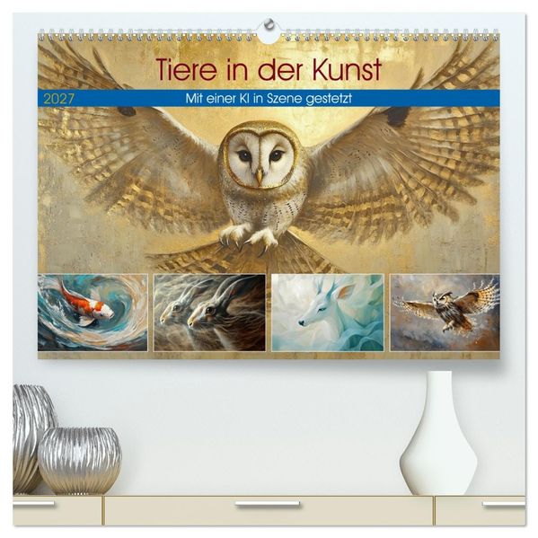 Tiere in der Kunst (hochwertiger Premium Wandkalender 2027 DIN A2 quer) Kunstdruck in Hochglanz