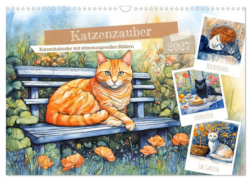 Katzenzauber - Katzenkalender mit stimmungsvollen Bildern (Wandkalender 2027 DIN A3 quer) CALVENDO Monatskalender