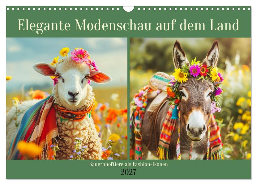 Elegante Modenschau auf dem Land. Bauernhoftiere als Fashion-Ikonen (Wandkalender 2027 DIN A3 quer) CALVENDO Monatskalender