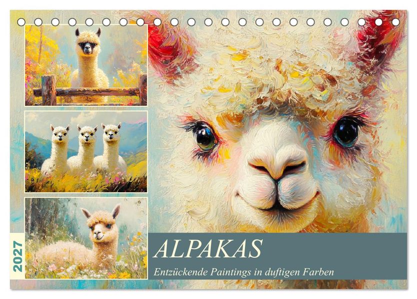 Alpakas. Entzückende Paintings in duftigen Farben (Tischkalender 2027 DIN A5 quer) CALVENDO Monatskalender