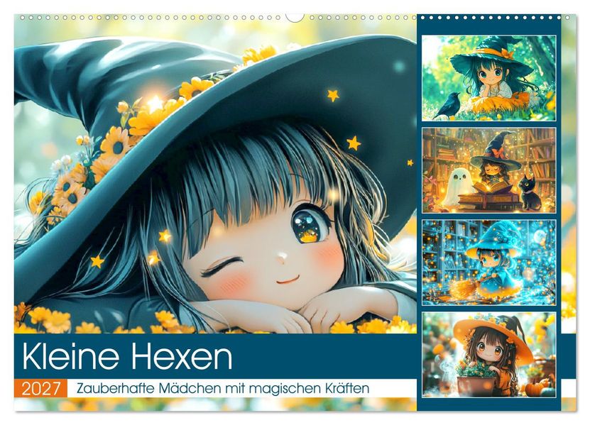 Kleine Hexen. Zauberhafte Mädchen mit magischen Kräften (Wandkalender 2027 DIN A2 quer) CALVENDO Monatskalender
