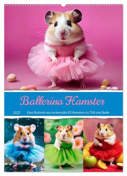 Ballerina Hamster - Eine Sinfonie aus zuckersüße KI Hamstern in Tüll und Seide (Wandkalender 2027 DIN A2 hoch) CALVENDO Monatskalender