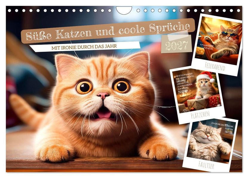 Süße Katzen und coole Sprüche (Wandkalender 2027 DIN A4 quer) CALVENDO Monatskalender