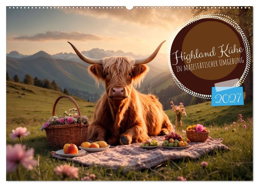 Highland Kühe (Wandkalender 2027 DIN A2 quer) CALVENDO Monatskalender