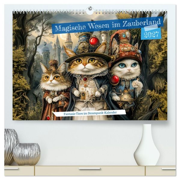 Magische Wesen im Zauberland - Fantasie-Tiere im Steampunk-Kalender (hochwertiger Premium Wandkalender 2027 DIN A2 quer) Kunstdruck in Hochglanz