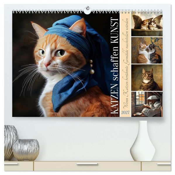Katzen schaffen Kunst (hochwertiger Premium Wandkalender 2027 DIN A2 quer) Kunstdruck in Hochglanz