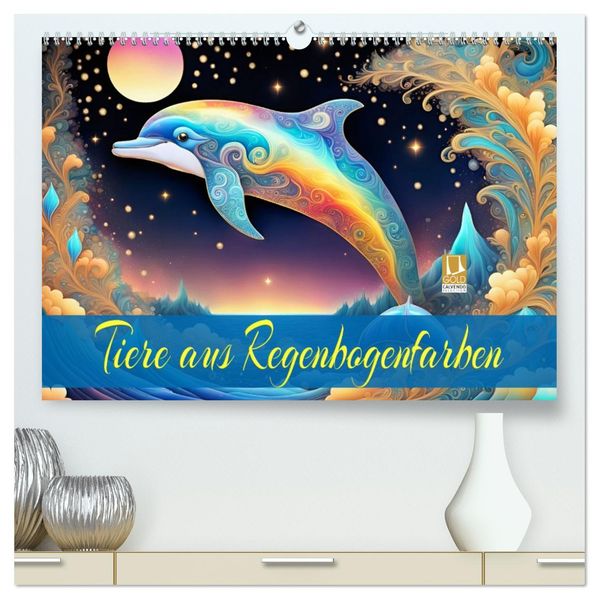 Tiere aus Regenbogenfarben (hochwertiger Premium Wandkalender 2027 DIN A2 quer) Kunstdruck in Hochglanz