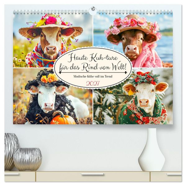 Haute Kuh-ture für das Rind von Welt! Modische Kühe voll im Trend (hochwertiger Premium Wandkalender 2027 DIN A2 quer) Kunstdruck in Hochglanz