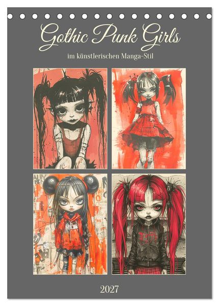 Gothic Punk Girls im künstlerischen Manga-Stil (Tischkalender 2027 DIN A5 hoch) CALVENDO Monatskalender