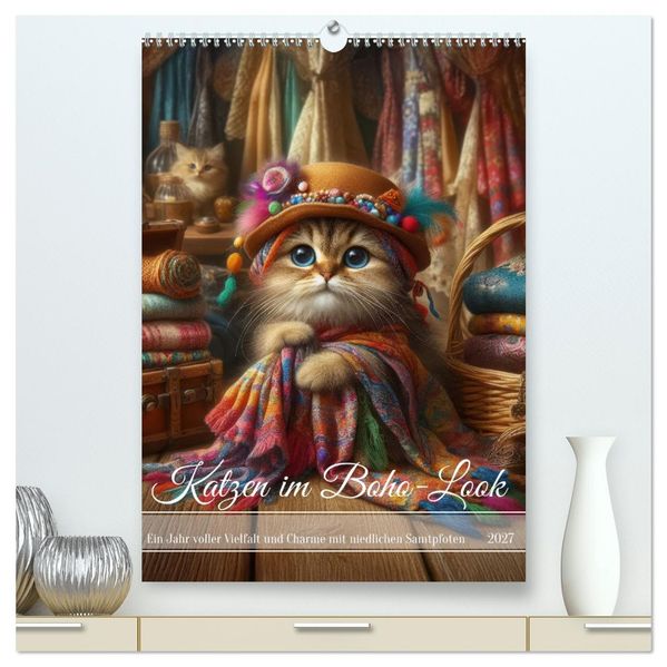 Katzen im Boho-Look - Ein Jahr voller Vielfalt und Charme mit niedlichen Samtpfoten (hochwertiger Premium Wandkalender 2027 DIN A2 hoch) Kunstdruck in Hochglanz
