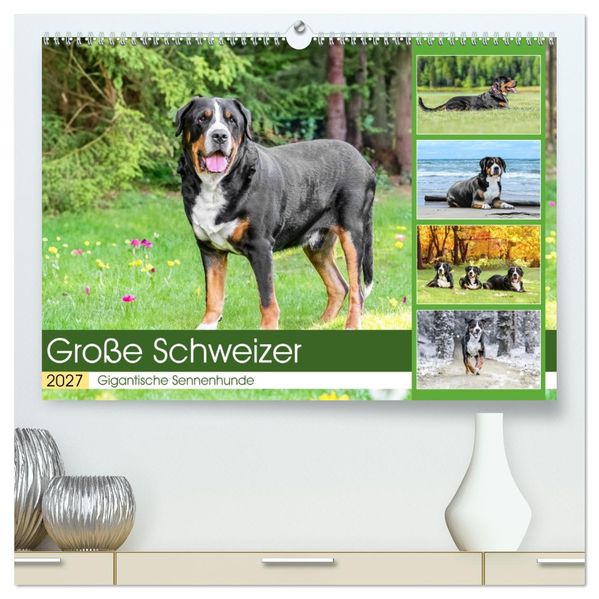 Große Schweizer - Gigantische Sennenhunde (hochwertiger Premium Wandkalender 2027 DIN A2 quer) Kunstdruck in Hochglanz