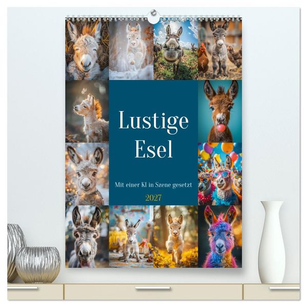 Lustige Esel (hochwertiger Premium Wandkalender 2027 DIN A2 hoch) Kunstdruck in Hochglanz