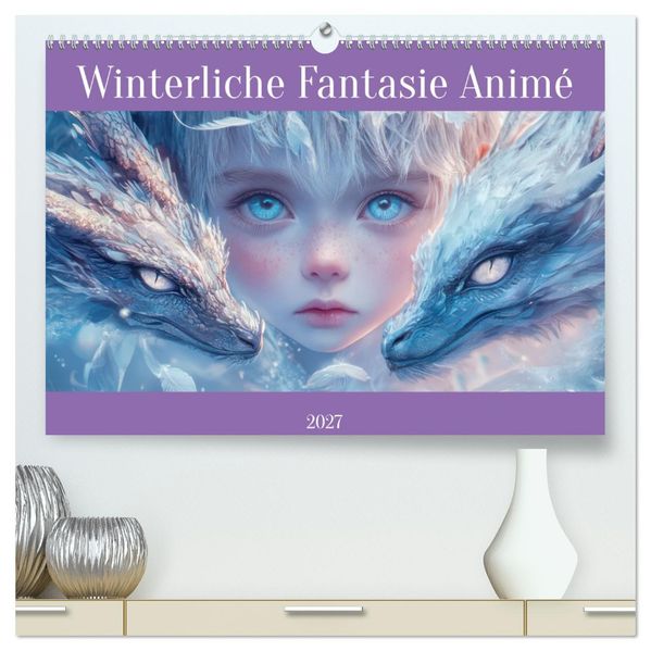 Winterliche Fantasie Animé (hochwertiger Premium Wandkalender 2027 DIN A2 quer) Kunstdruck in Hochglanz