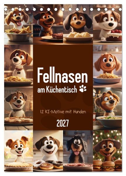 Fellnasen am Küchentisch - 12 KI-Motive mit Hunden (Tischkalender 2027 DIN A5 hoch) CALVENDO Monatskalender