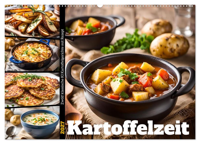 Kartoffelzeit - Zwölf klassische KI Kartoffelgerichte mit Rezept (Wandkalender 2027 DIN A2 quer) CALVENDO Monatskalender
