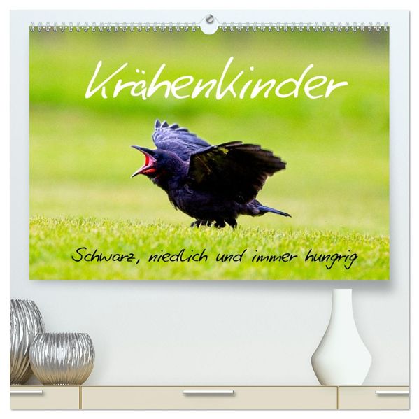 Krähenkinder - Schwarz niedlich und immer hungrig (hochwertiger Premium Wandkalender 2027 DIN A2 quer) Kunstdruck in Hochglanz