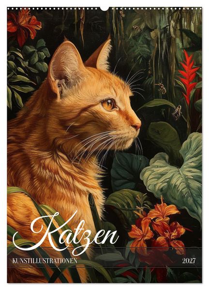 Katzen Kunstillustrationen (Wandkalender 2027 DIN A2 hoch) CALVENDO Monatskalender