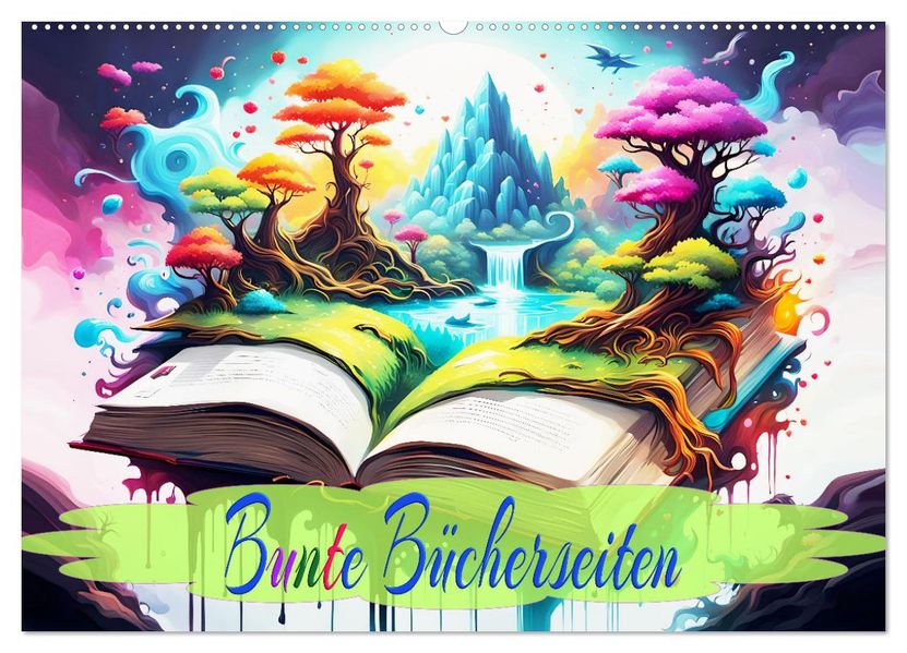 Bunte Bücherseiten (Wandkalender 2027 DIN A2 quer) CALVENDO Monatskalender