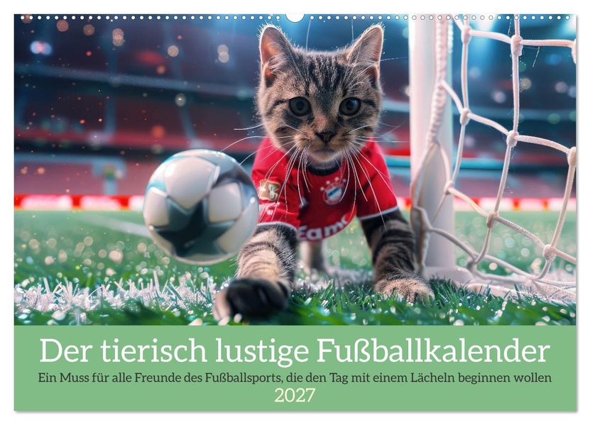 Der tierisch lustige Fußballkalender (Wandkalender 2027 DIN A2 quer) CALVENDO Monatskalender