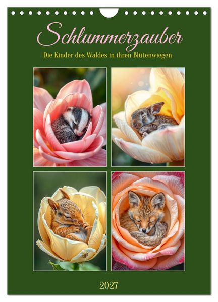 Schlummerzauber - Die Kinder des Waldes in ihren Blütenwiegen (Wandkalender 2027 DIN A4 hoch) CALVENDO Monatskalender